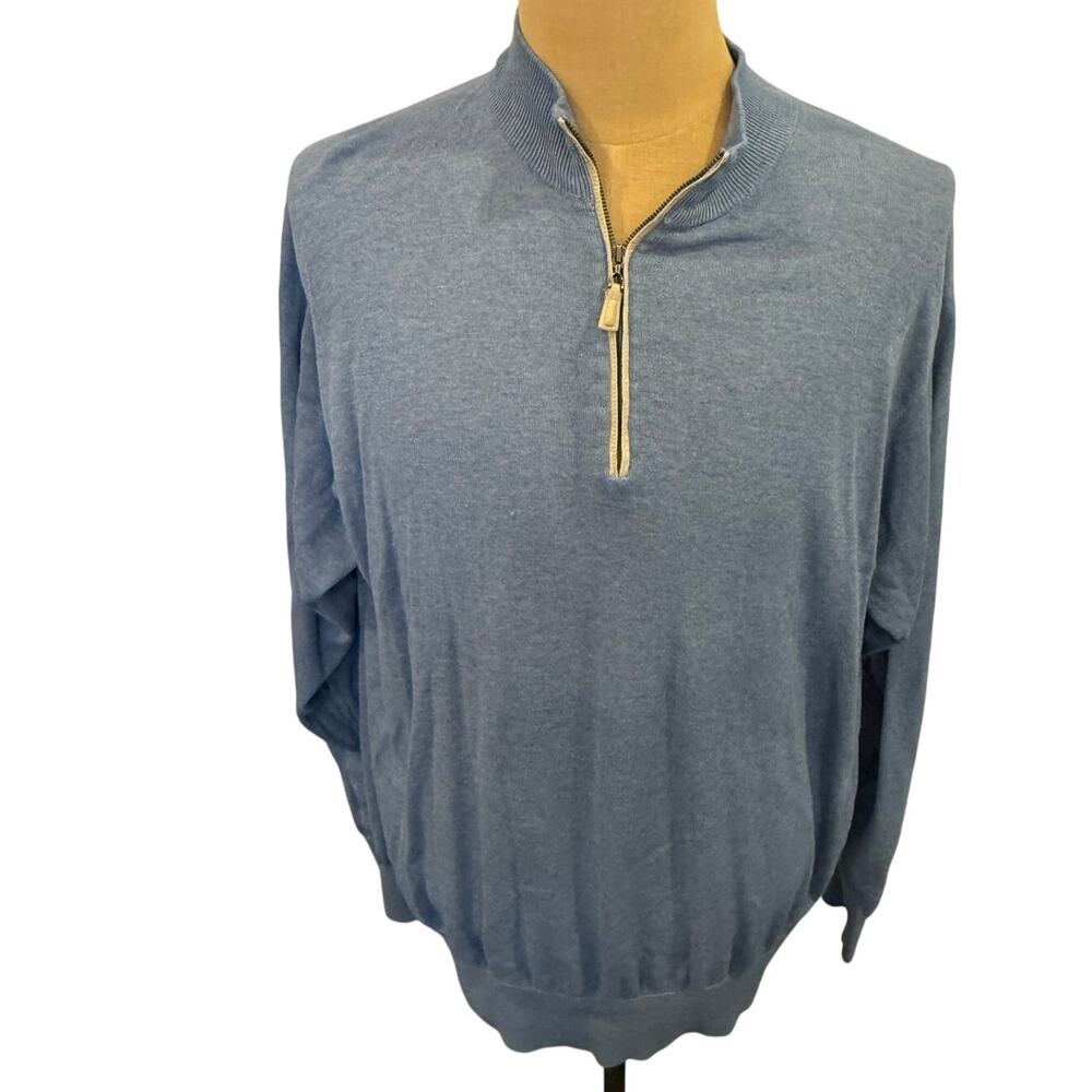 PETER MILLAR Blue 1/4 zip Silk/Cotton/Cashmere Sweater Jacket Golf Top Men XL